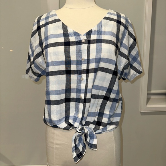 Style & Co Plaid Tie Front Top - Picture 2 of 3